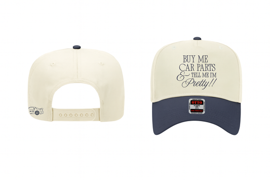 Buy Me Car Parts & Tell Me I’m Pretty Trucker Hat – Cream & Navy Snapback